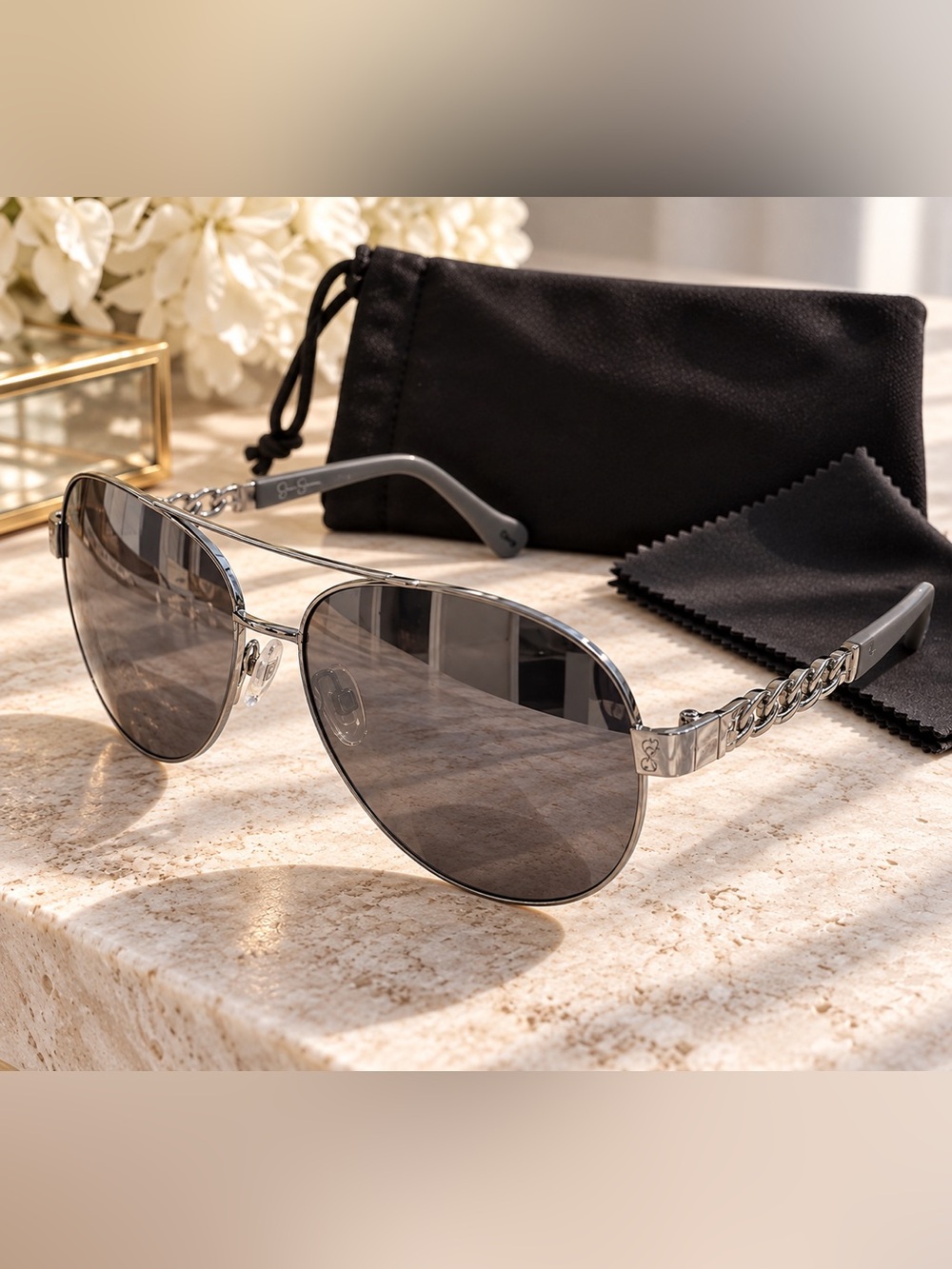 Jessica Simpson J5359 Silver Grey Aviator Sunglasses NWOT